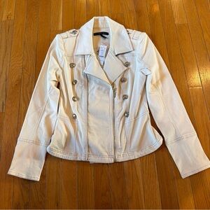 New White House Black Market Jacket Womens 4 Beige Button Zip Front Moto Peplum